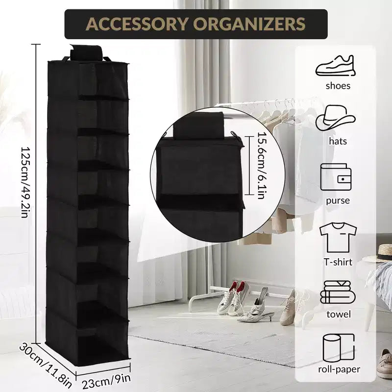 Organisateur de chaussures suspendu, 8 étagères de rangement avec 2 crochets, installation sans outils, étagère peu encombrante pour chaussures, sacs à main, écharpes