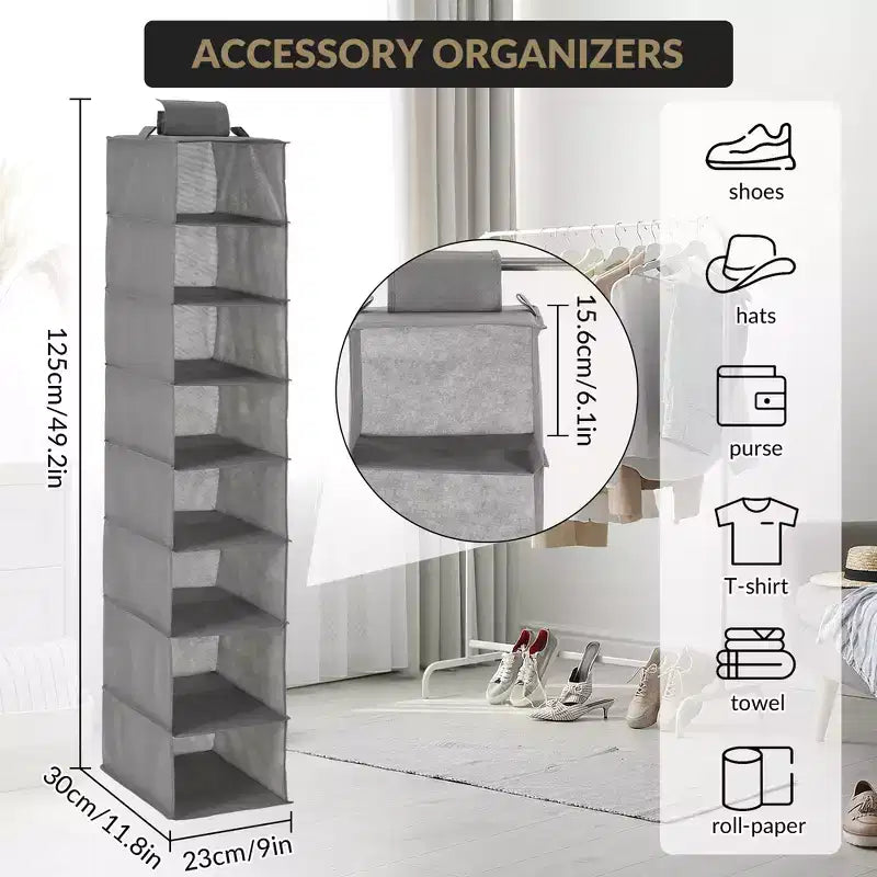 Organisateur de chaussures suspendu, 8 étagères de rangement avec 2 crochets, installation sans outils, étagère peu encombrante pour chaussures, sacs à main, écharpes