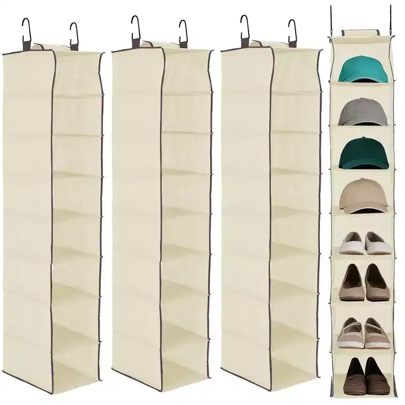 Hanging Shoe Organizer, 8-Shelf Storage Holder with 2 Hooks, No Tools Needed Installation, Space-Saving Shelf for Shoes, Purses, Scarves