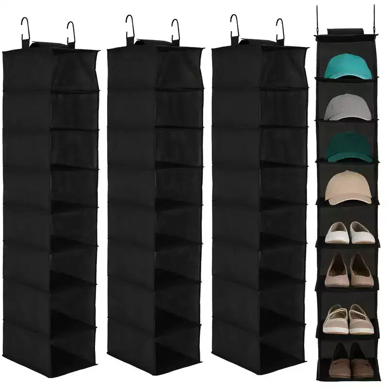 Organisateur de chaussures suspendu, 8 étagères de rangement avec 2 crochets, installation sans outils, étagère peu encombrante pour chaussures, sacs à main, écharpes