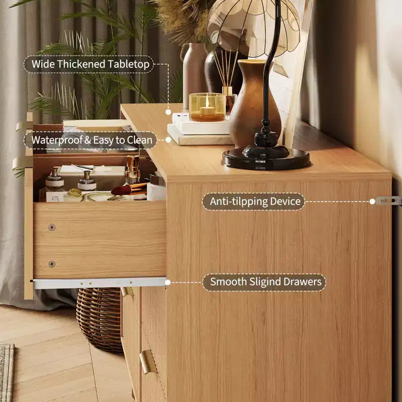 Commode cannelée pour chambre à coucher avec 6 tiroirs, commode moderne avec poignée métallique, meuble TV en bois, organisateur de rangement pour salon