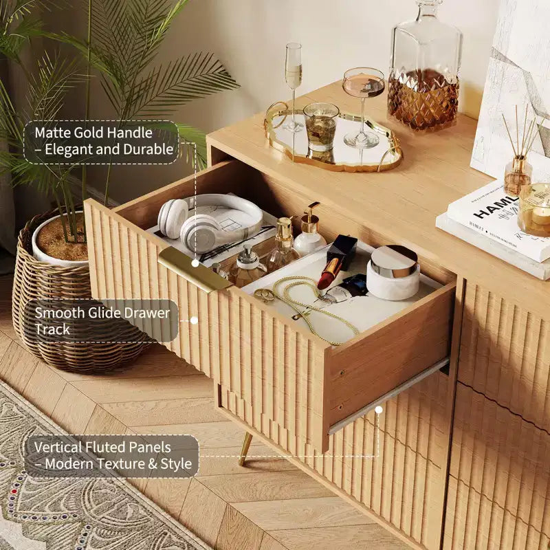 Commode cannelée pour chambre à coucher avec 6 tiroirs, commode moderne avec poignée métallique, meuble TV en bois, organisateur de rangement pour salon