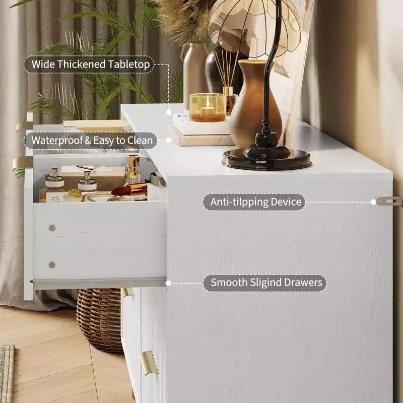 Commode cannelée pour chambre à coucher avec 6 tiroirs, commode moderne avec poignée métallique, meuble TV en bois, organisateur de rangement pour salon