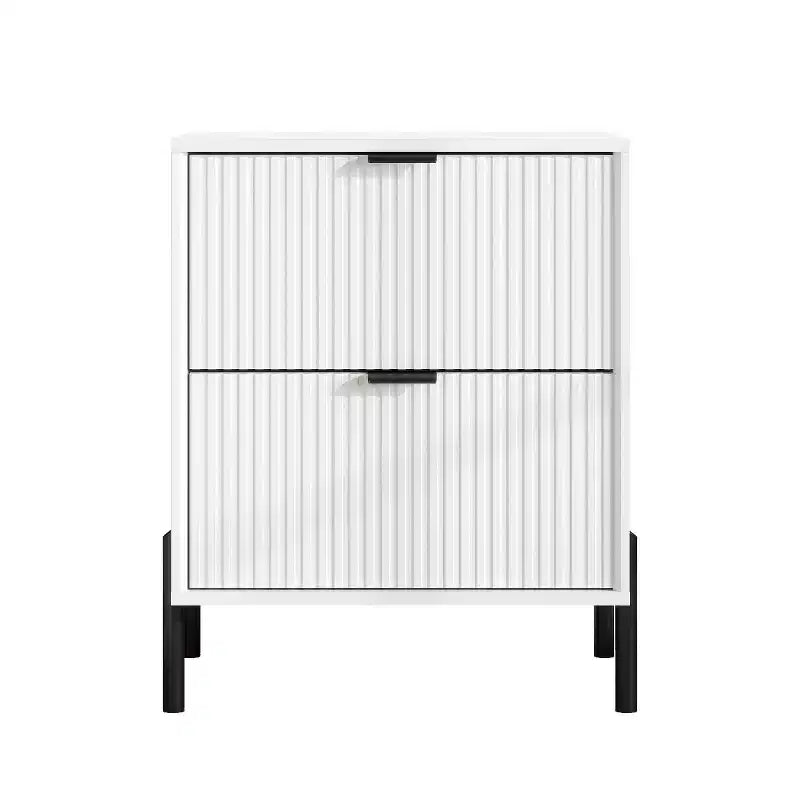 Festivo 2 Drawer Nightstand Off-White: Scandinavian Style, Modern Square Shape, MDF Construction