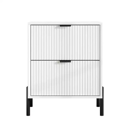 Festivo 2 Drawer Nightstand Off-White: Scandinavian Style, Modern Square Shape, MDF Construction
