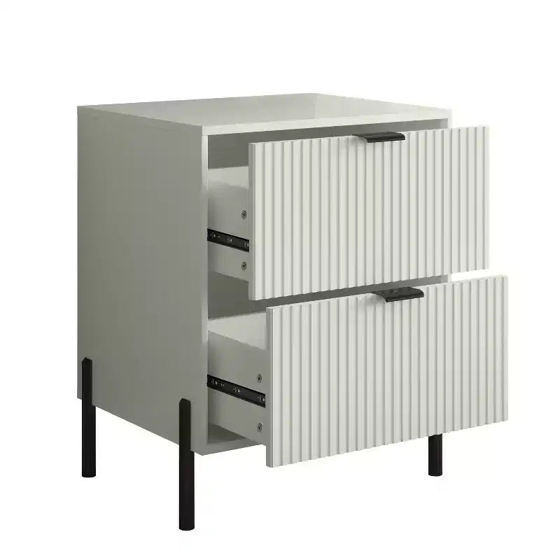 Table de chevet 2 tiroirs blanc cassé : Style scandinave, forme carrée moderne, construction en MDF