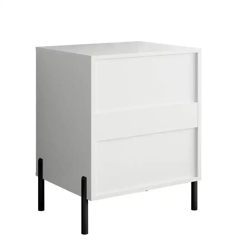 Table de chevet 2 tiroirs blanc cassé : Style scandinave, forme carrée moderne, construction en MDF